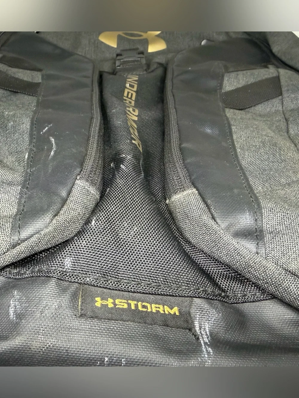 Under Armour Hustle Pro XStorm Gray and Black Backpack with Gold Logo